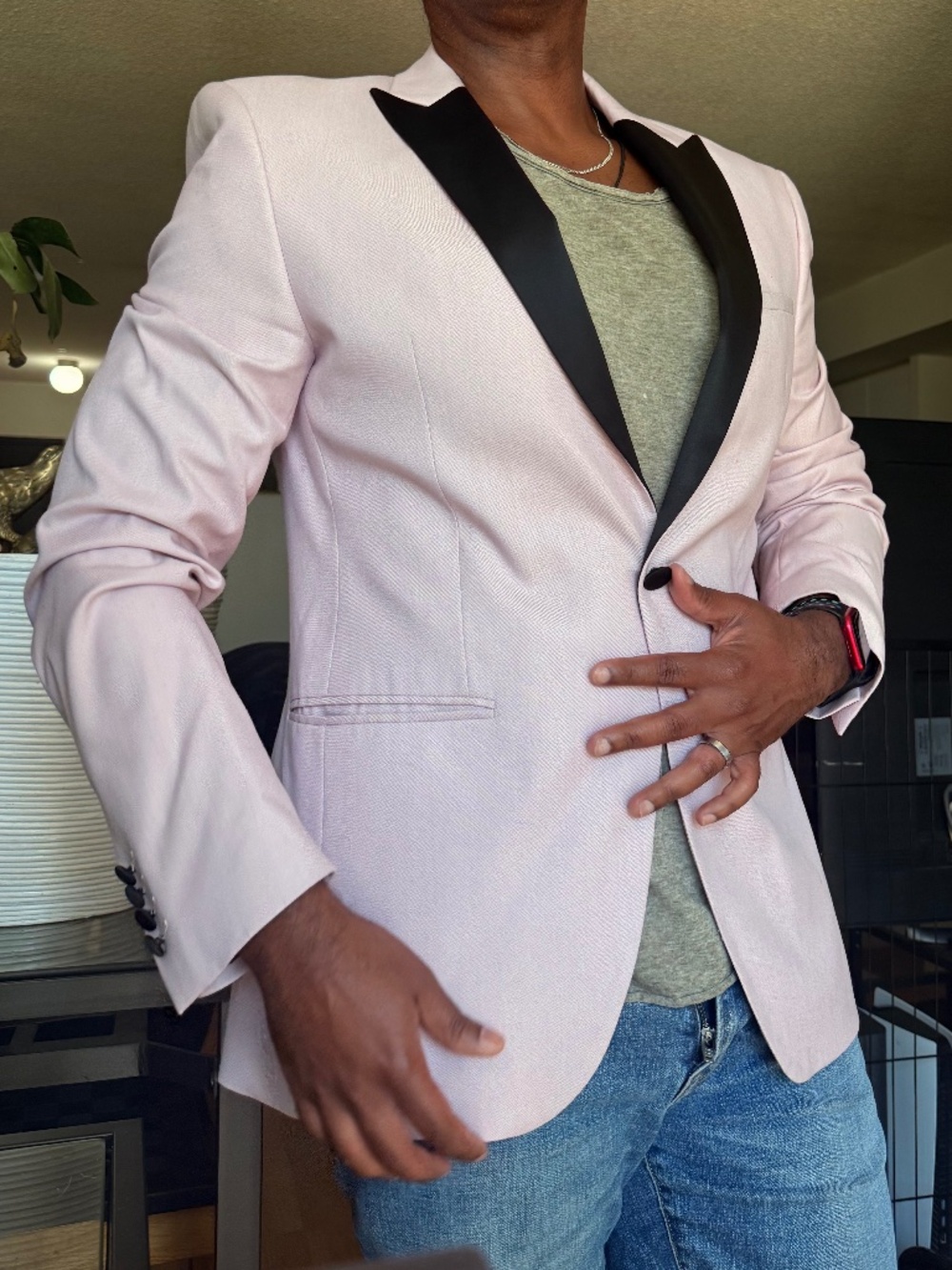 Baby Pink Men’s Blazer w/ Black Lapels